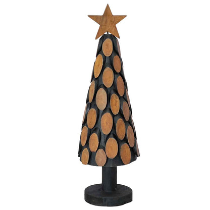 vidaXL Sapin de Noël avec support Marron 61 cm Bois de teck massif