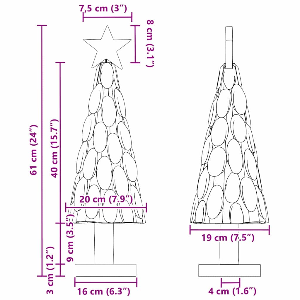 vidaXL Sapin de Noël avec support Marron 61 cm Bois de teck massif