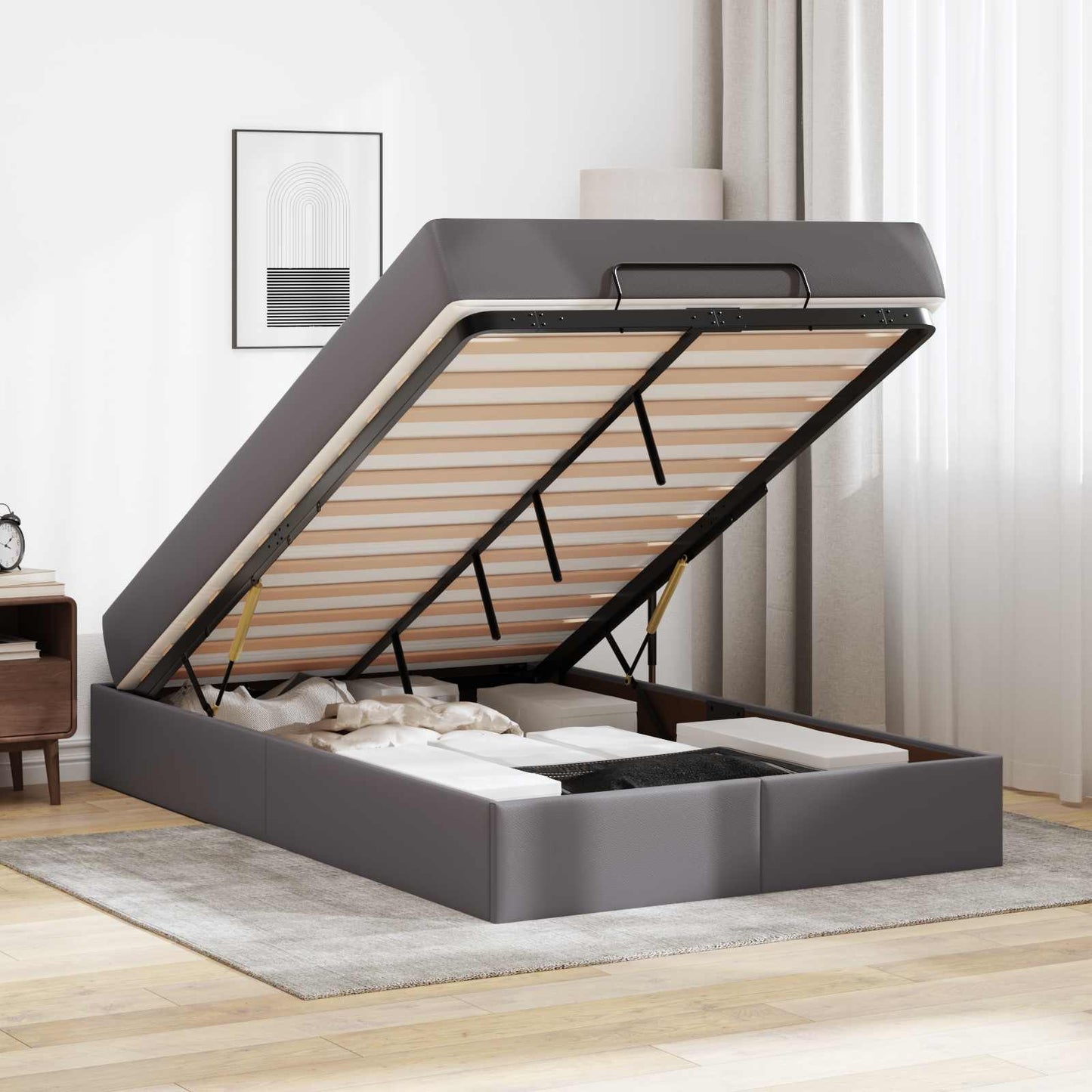 Bettgestell mit Matratze mit Matratze 2 pcs Grau PVC