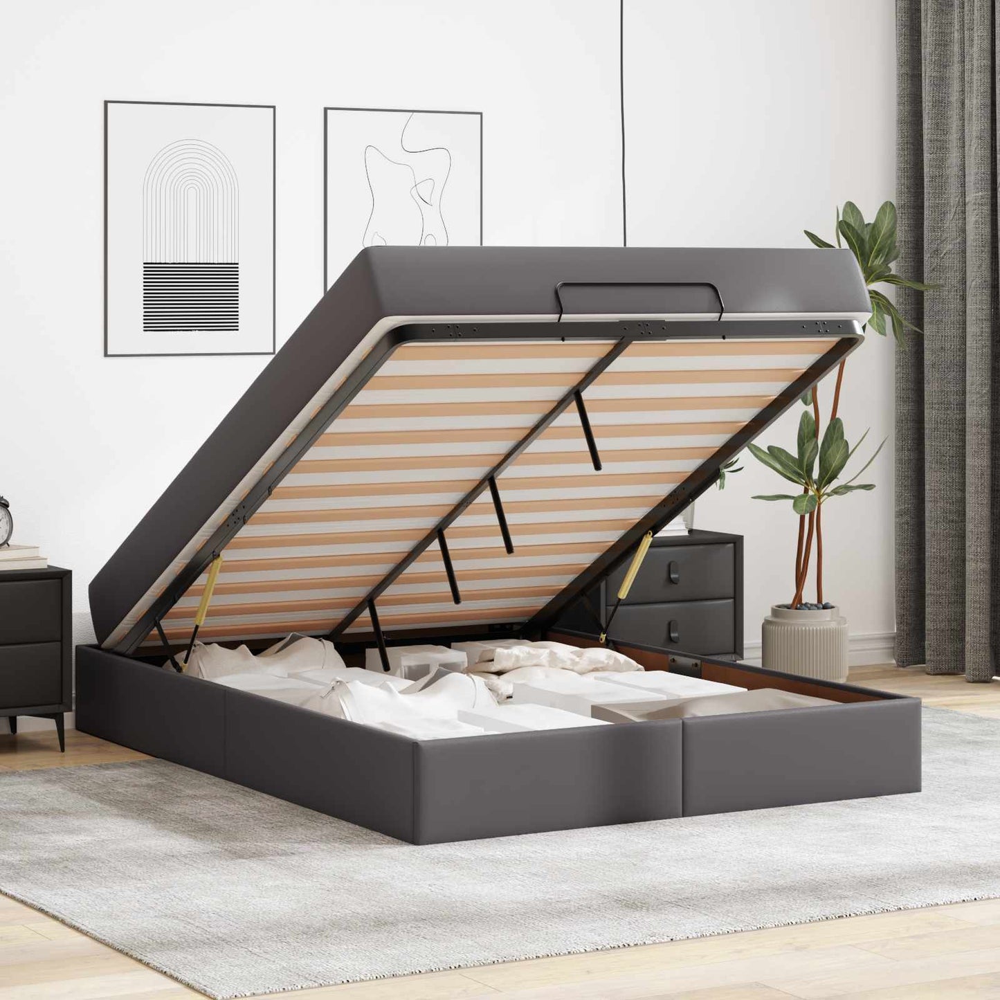 Bettgestell mit Matratze mit Matratze 2 pcs Grau PVC