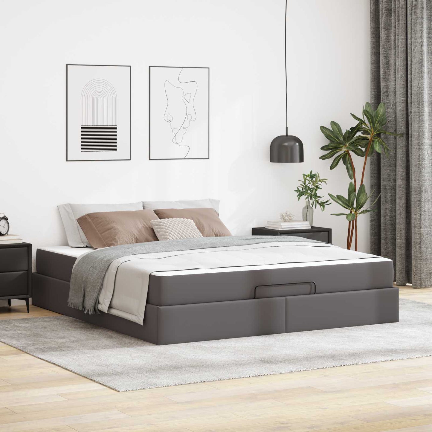 Bettgestell mit Matratze mit Matratze 2 pcs Grau PVC