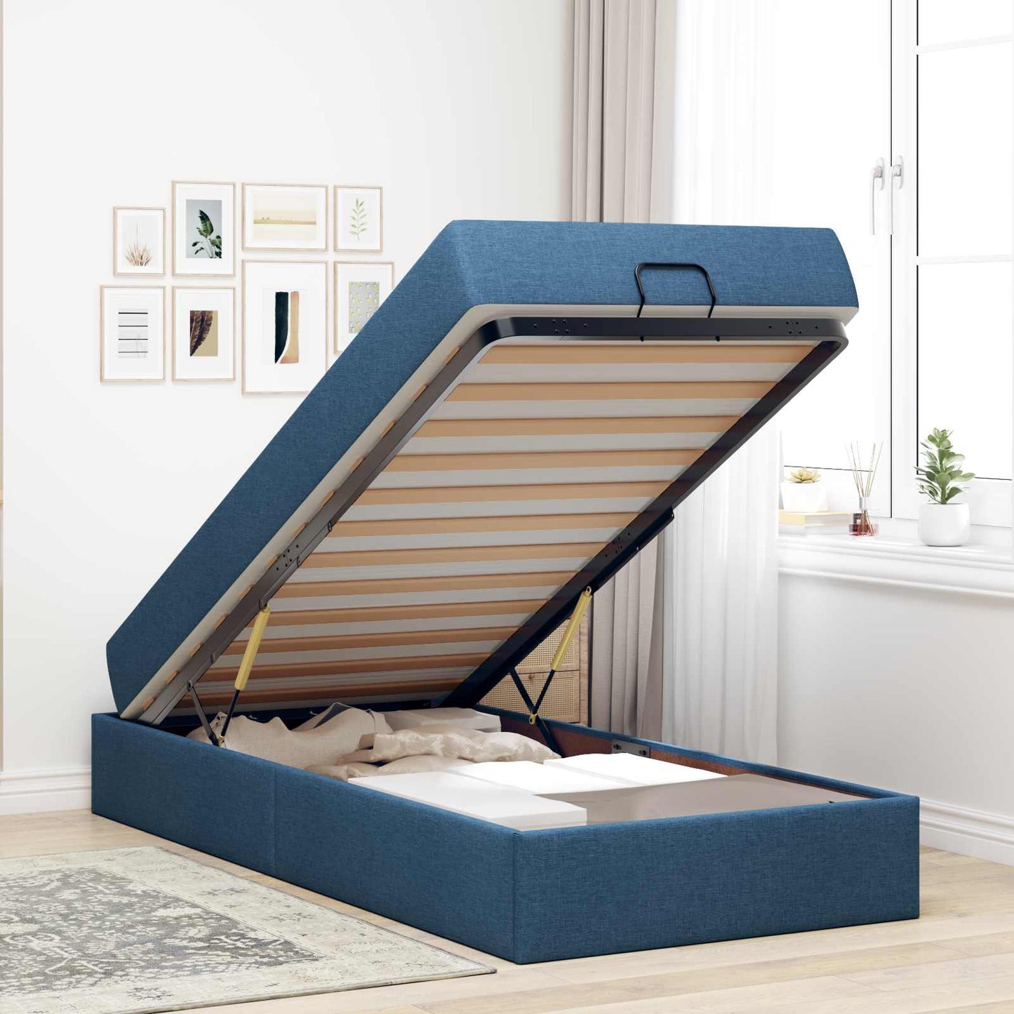 Bettgestell mit Matratze mit Matratze 2 pcs Blau Stoff