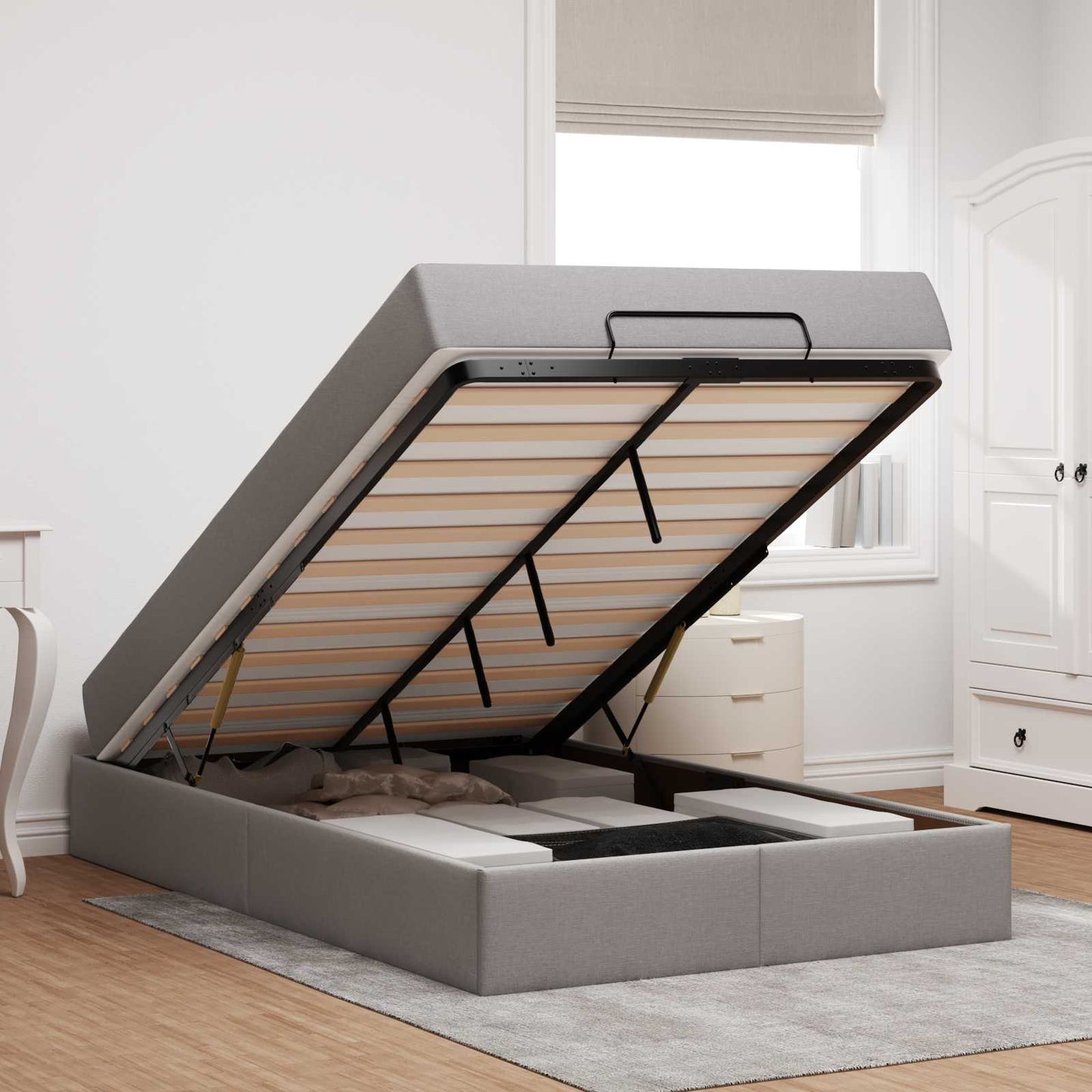 Bettgestell mit Matratze mit Matratze 2 pcs Taupe Stoff