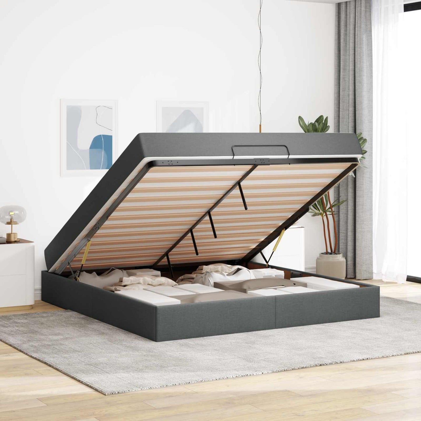 Bettgestell mit Matratze mit Matratze 2 pcs Dunkelgrau Stoff