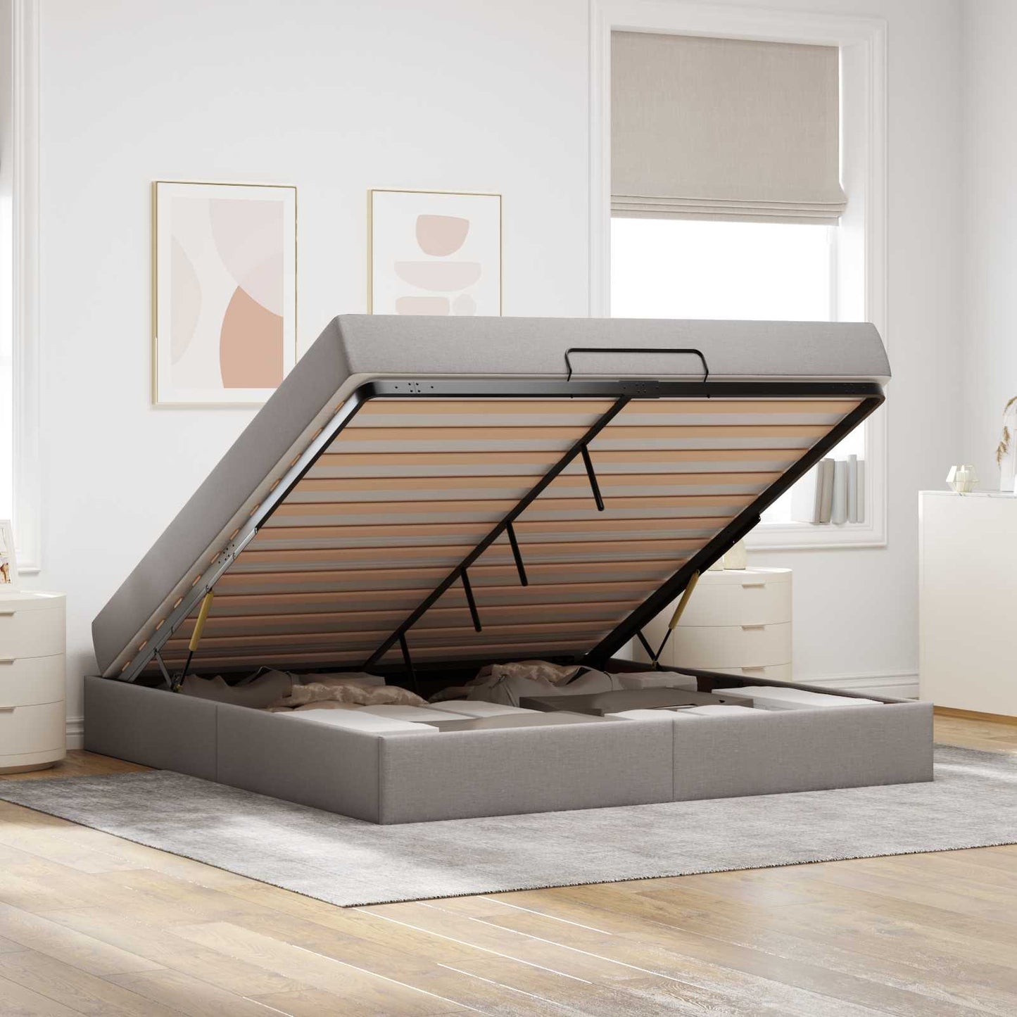 Bettgestell mit Matratze mit Matratze 2 pcs Taupe Stoff