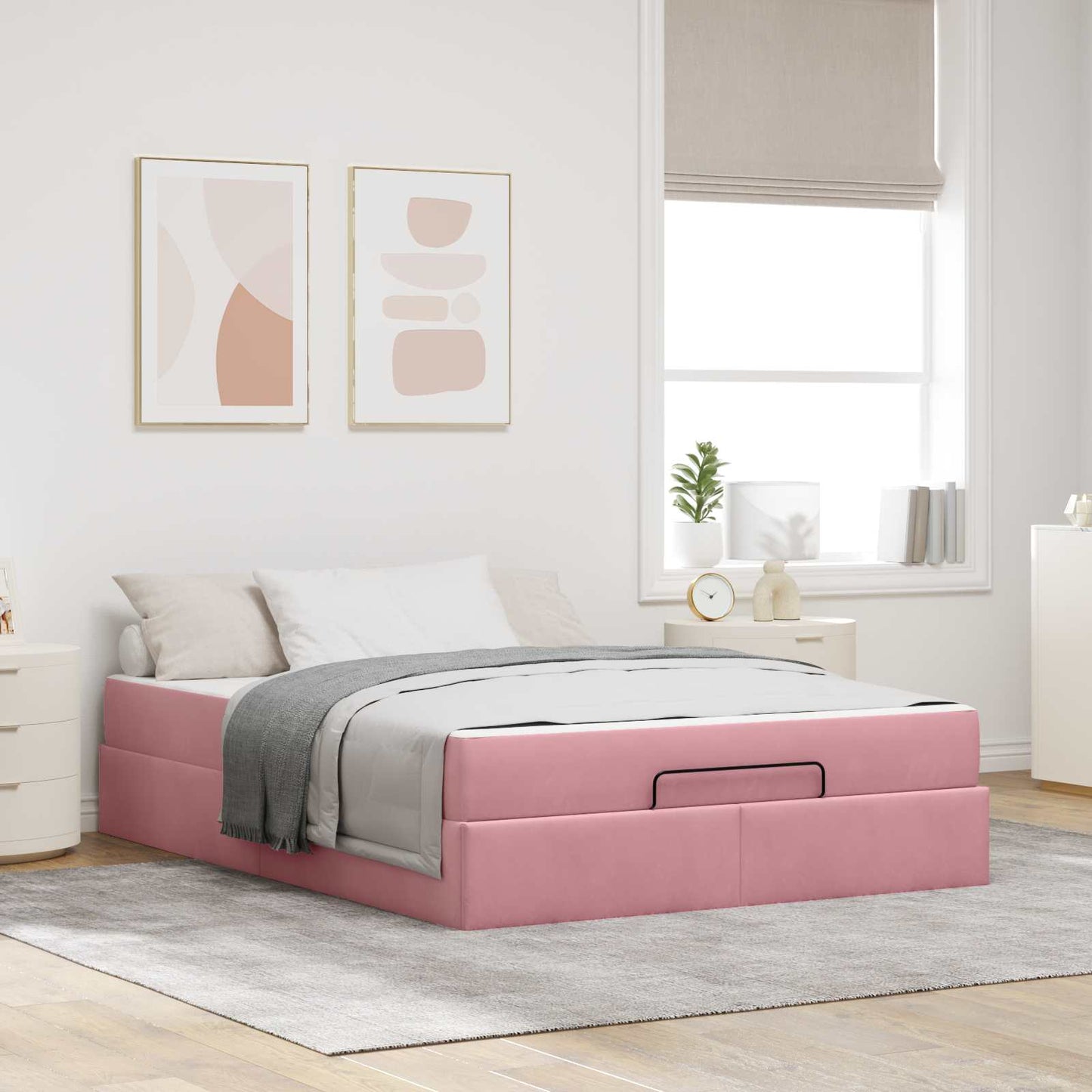 vidaXL Bettgestell mit Matratze mit Matratze 2 pcs Rosa Samt