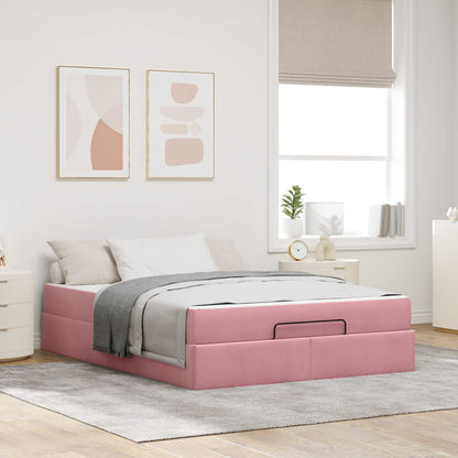 vidaXL Bettgestell mit Matratze mit Matratze 2 pcs Rosa Samt