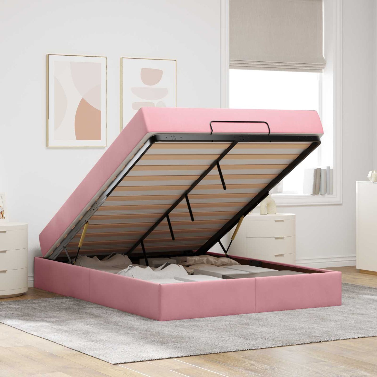 vidaXL Bettgestell mit Matratze mit Matratze 2 pcs Rosa Samt