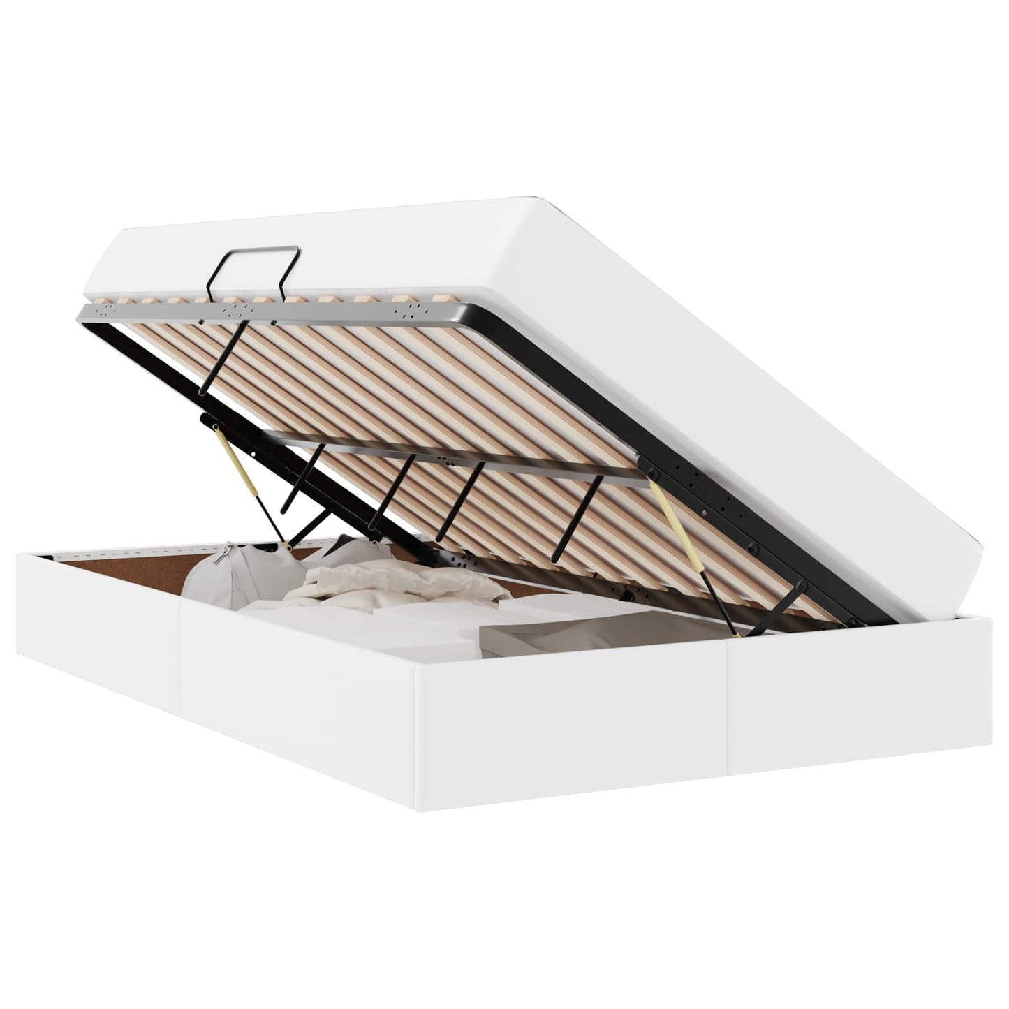 Aufbewahrungsbett mit Matratze mit Matratze 2 pcs Weiß Leder