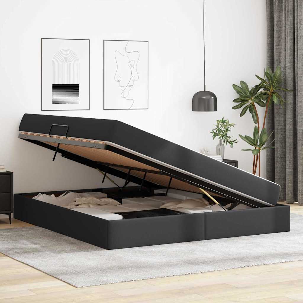 Aufbewahrungsbett mit Matratze mit Matratze 2 pcs Schwarz Leder