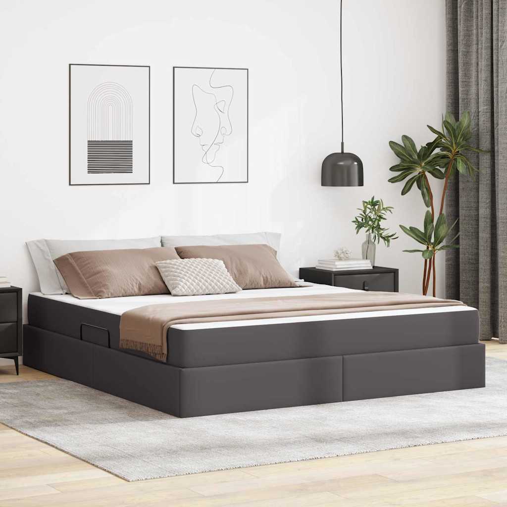 vidaXL Aufbewahrungsbett mit Matratze mit Matratze 2 pcs Grau Leder