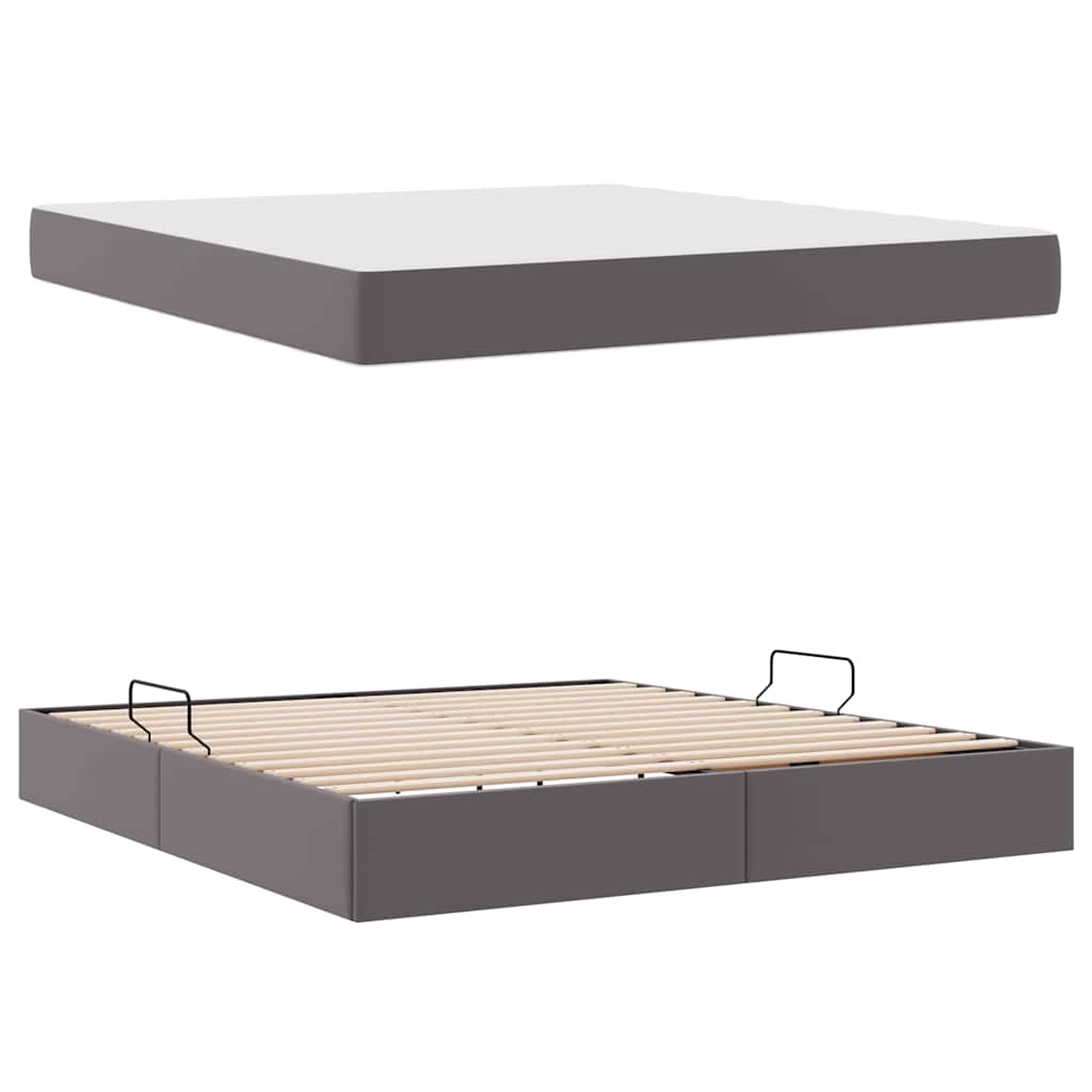 vidaXL Aufbewahrungsbett mit Matratze mit Matratze 2 pcs Grau Leder