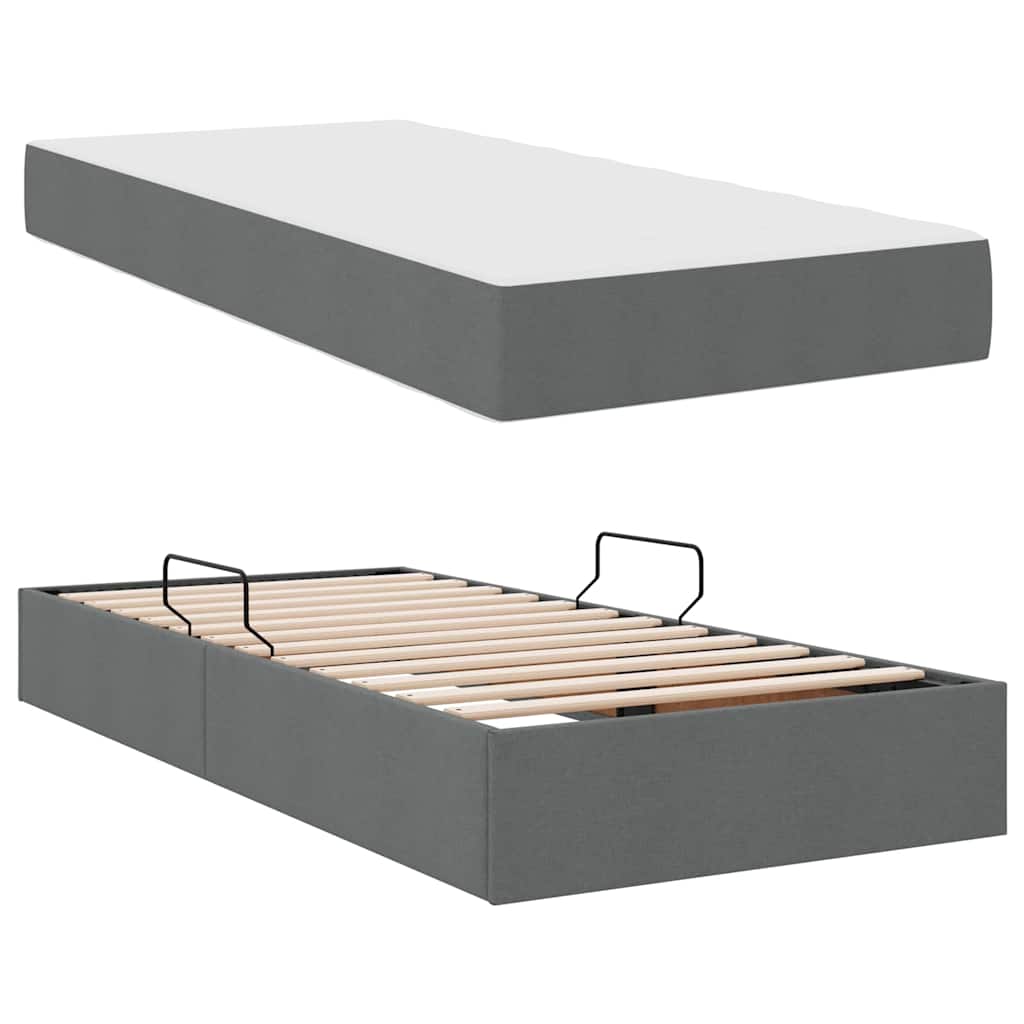 vidaXL Aufbewahrungsbett mit Matratze Dunkelgrau 90 x 190 cm Polyester