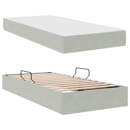 vidaXL Aufbewahrungsbett mit Matratze Hellgrau 90 x 190 cm Samt