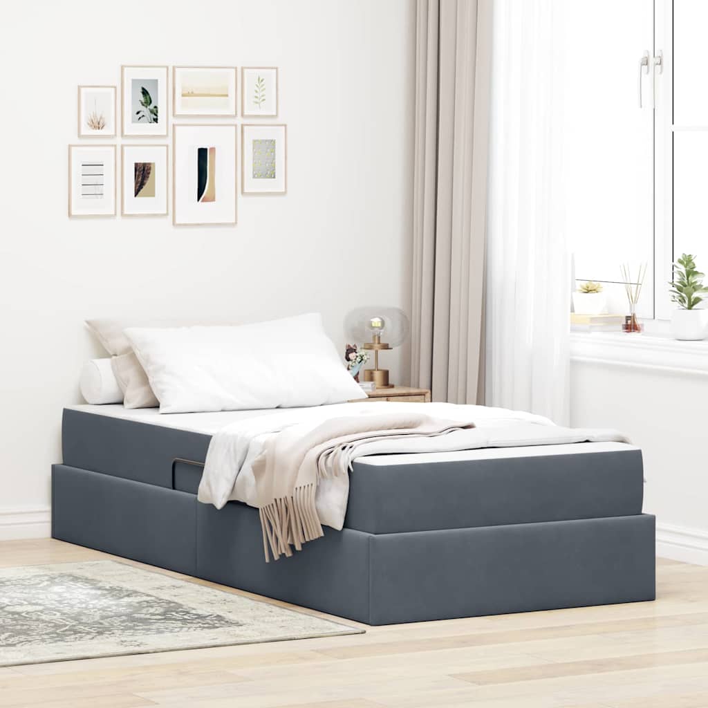 vidaXL Aufbewahrungsbett mit Matratze Dunkelgrau 90 x 190 cm Samt