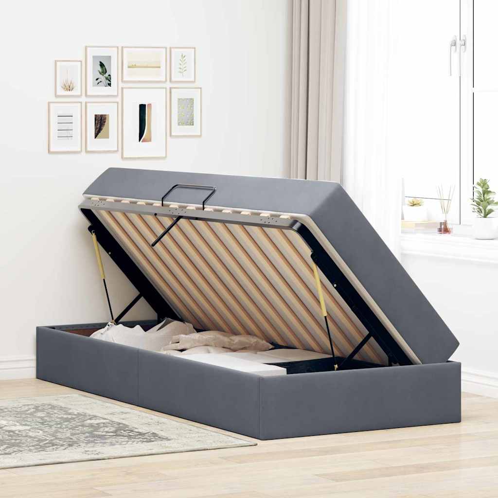 vidaXL Aufbewahrungsbett mit Matratze Dunkelgrau 90 x 190 cm Samt