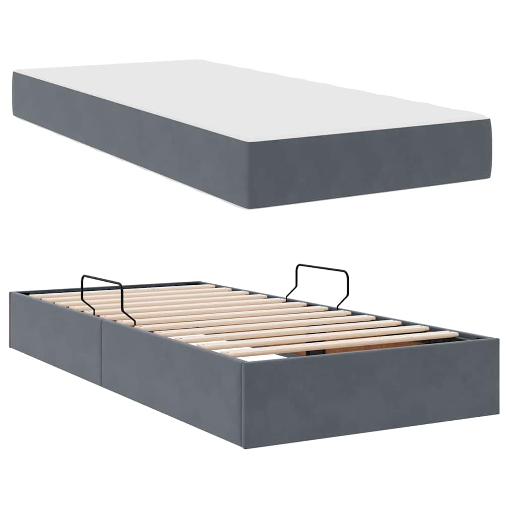 vidaXL Aufbewahrungsbett mit Matratze Dunkelgrau 90 x 190 cm Samt