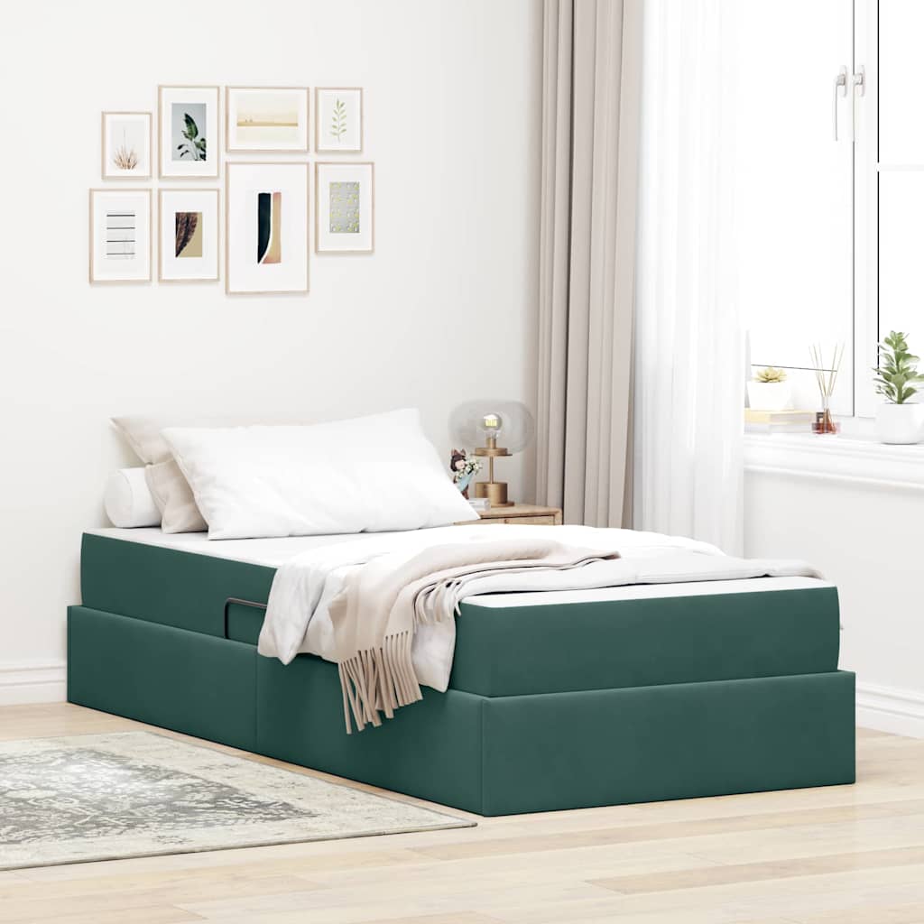 vidaXL Aufbewahrungsbett mit Matratze Dunkelgrün 90 x 190 cm Samt