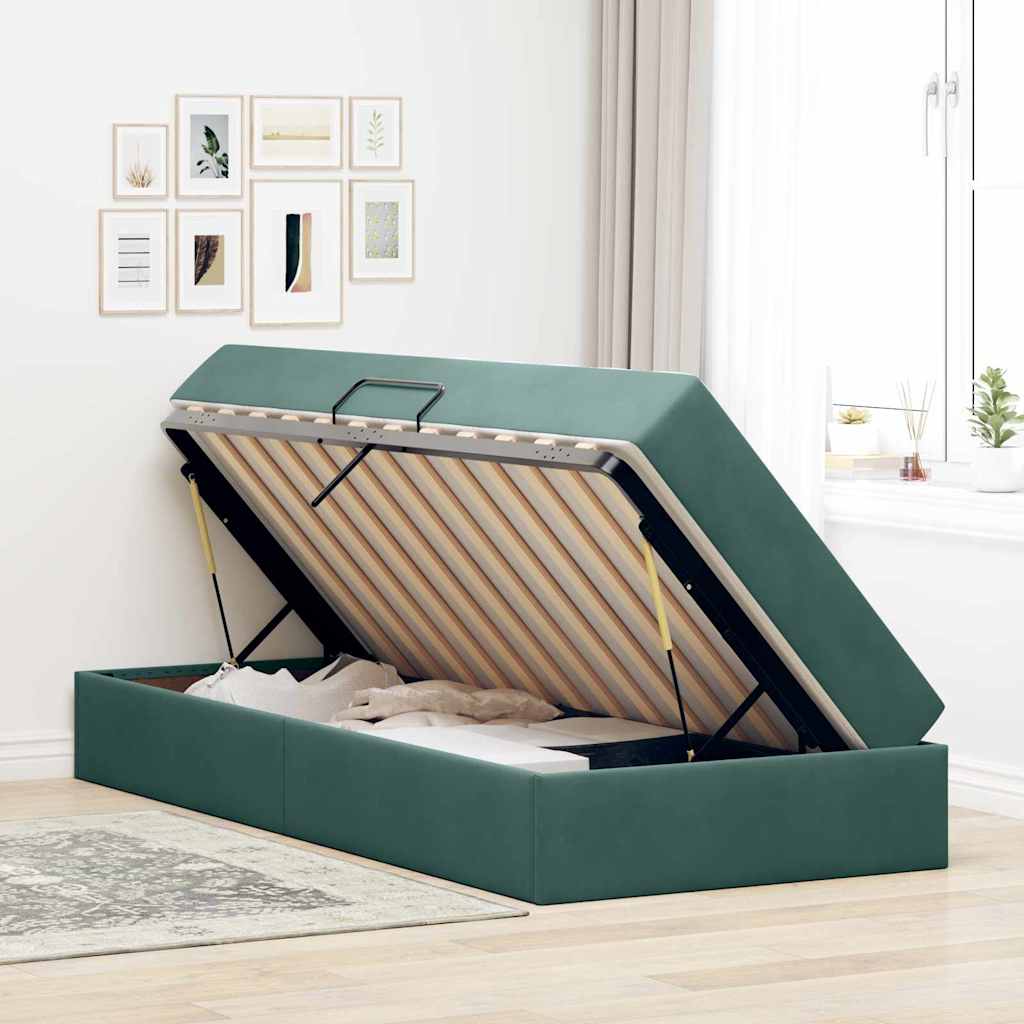 vidaXL Aufbewahrungsbett mit Matratze Dunkelgrün 90 x 190 cm Samt