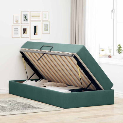 vidaXL Aufbewahrungsbett mit Matratze Dunkelgrün 90 x 190 cm Samt