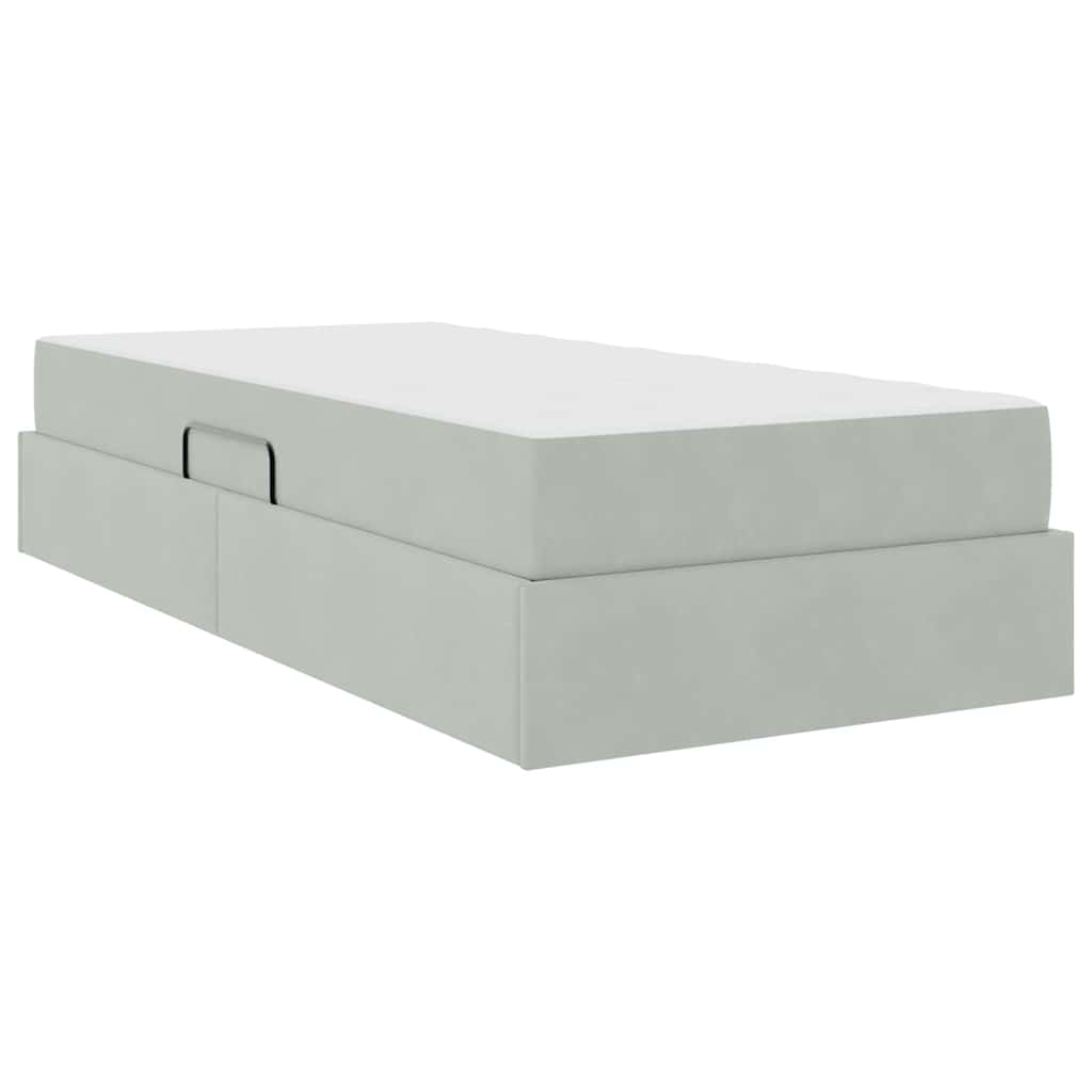 Aufbewahrungsbett mit Matratze Hellgrau 90 x 200 cm Samt