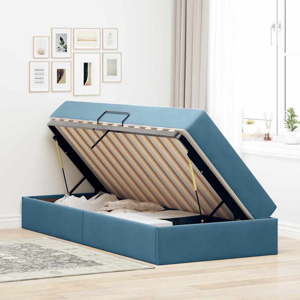 vidaXL Aufbewahrungsbett mit Matratze Dunkelblau 90 x 200 cm Samt