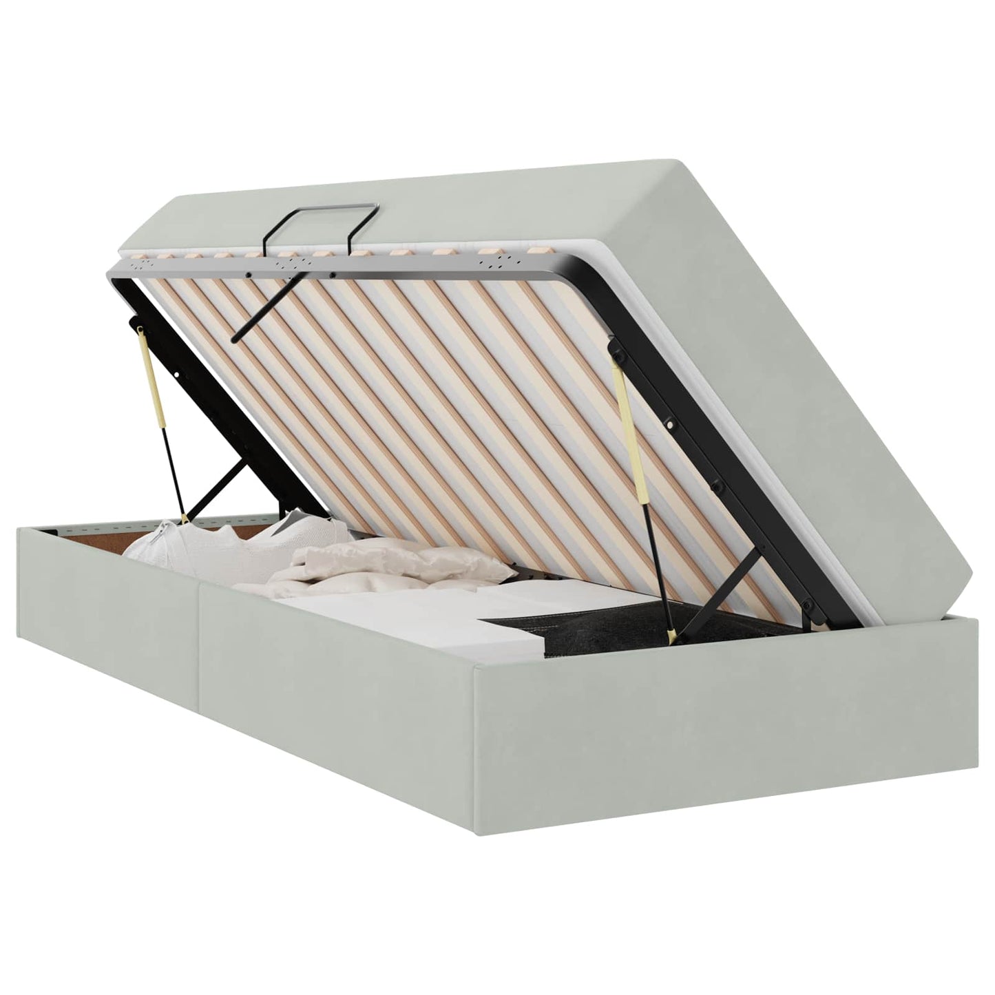 Aufbewahrungsbett mit Matratze Hellgrau 100 x 200 cm Samt