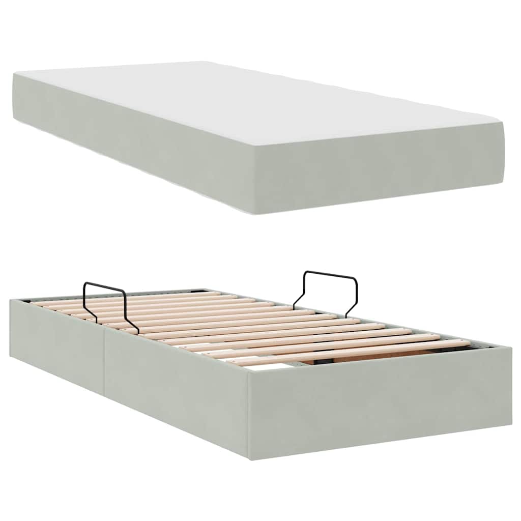 Aufbewahrungsbett mit Matratze Hellgrau 100 x 200 cm Samt