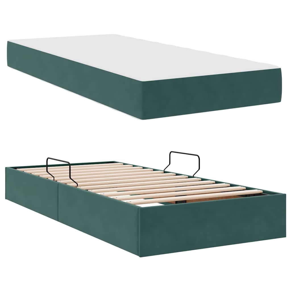 vidaXL Aufbewahrungsbett mit Matratze Dunkelgrün 100 x 200 cm Samt
