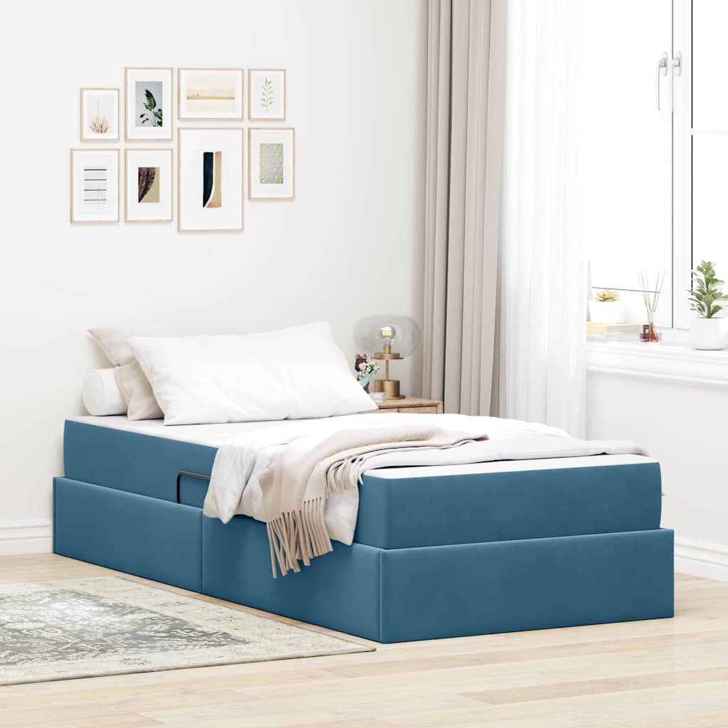 vidaXL Aufbewahrungsbett mit Matratze Dunkelblau 100 x 200 cm Samt