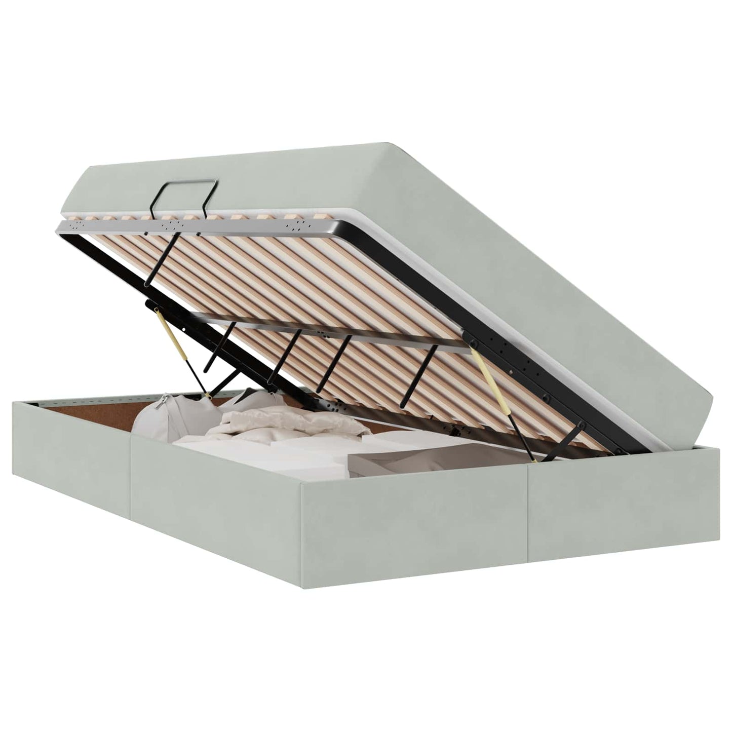 Aufbewahrungsbett mit Matratze Hellgrau 120 x 200 cm Samt