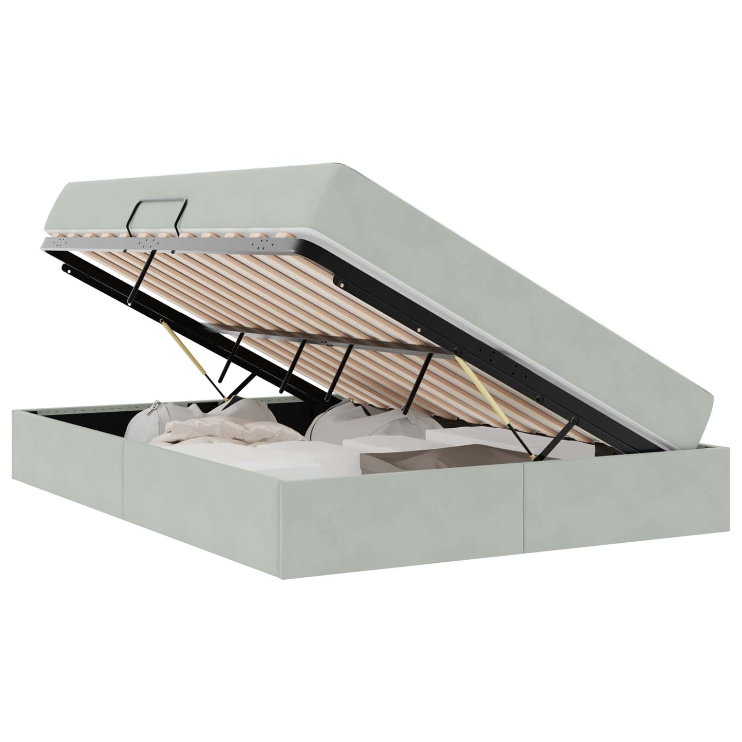 Aufbewahrungsbett mit Matratze Hellgrau 140 x 200 cm Samt