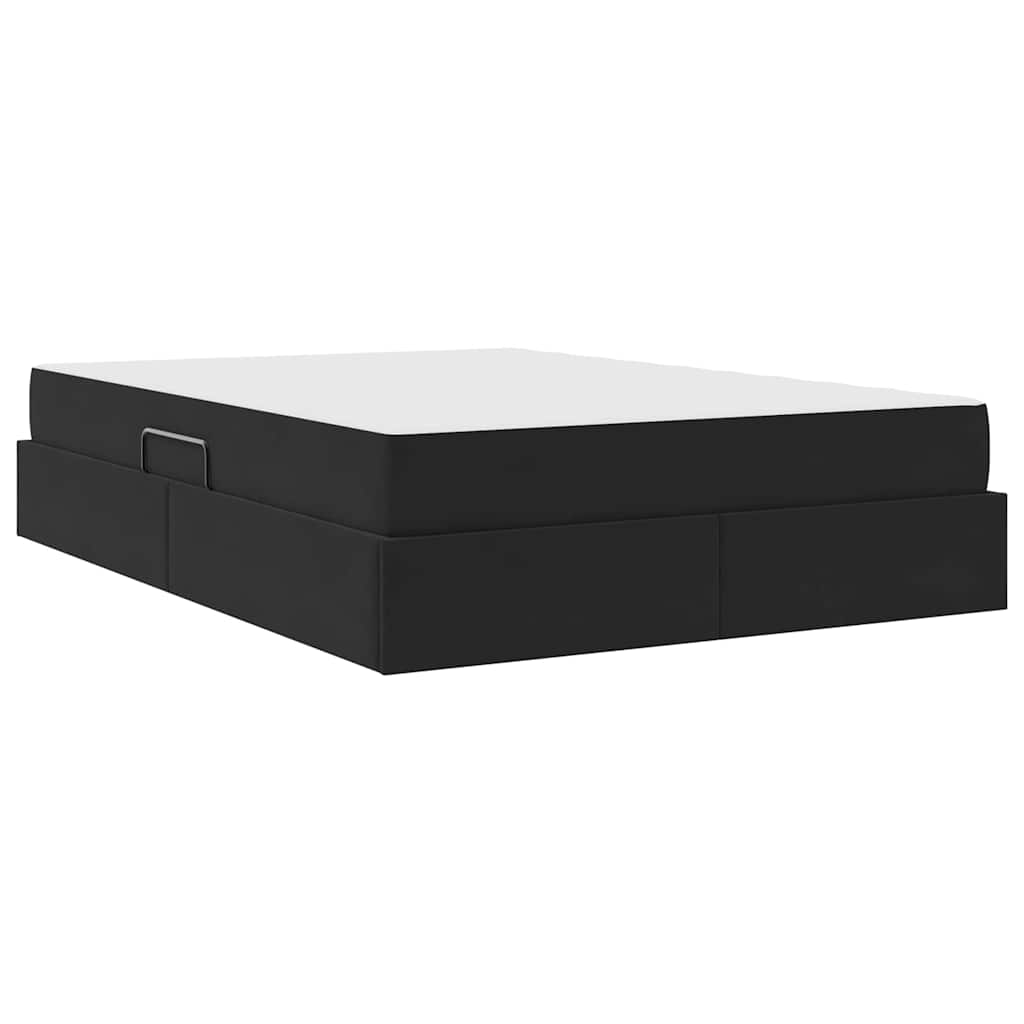 Aufbewahrungsbett mit Matratze Schwarz 140 x 200 cm Samt