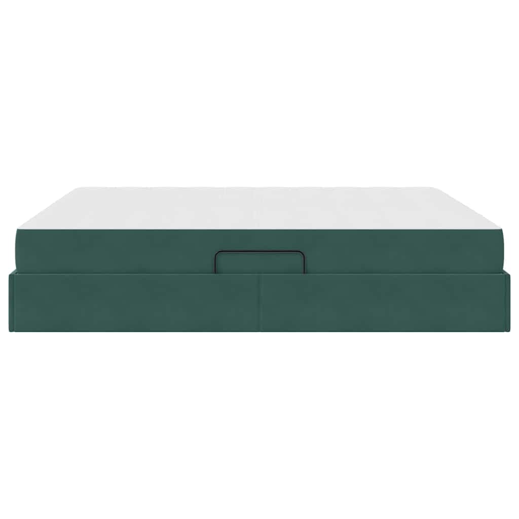 Aufbewahrungsbett mit Matratze Dunkelgrün 160 x 200 cm Samt