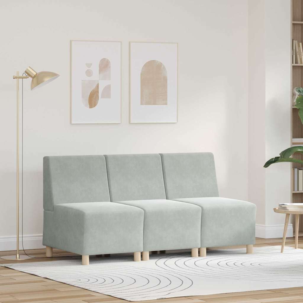 vidaXL Canapé modulaire sans accoudoirs 3 pièces Gris clair 55 x 74 x 82 cm Velours