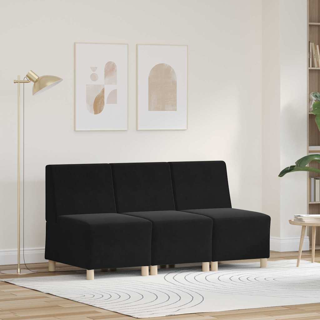vidaXL Canapé modulable sans accoudoirs 3 pcs Noir 55 x 74 x 82 cm Velours