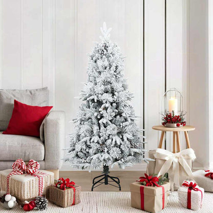 vidaXL Künstlicher Scharnier-Weihnachtsbaum schneebedeckt Weiß 150 cm