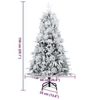 vidaXL Künstlicher Scharnier-Weihnachtsbaum schneebedeckt Weiß 150 cm
