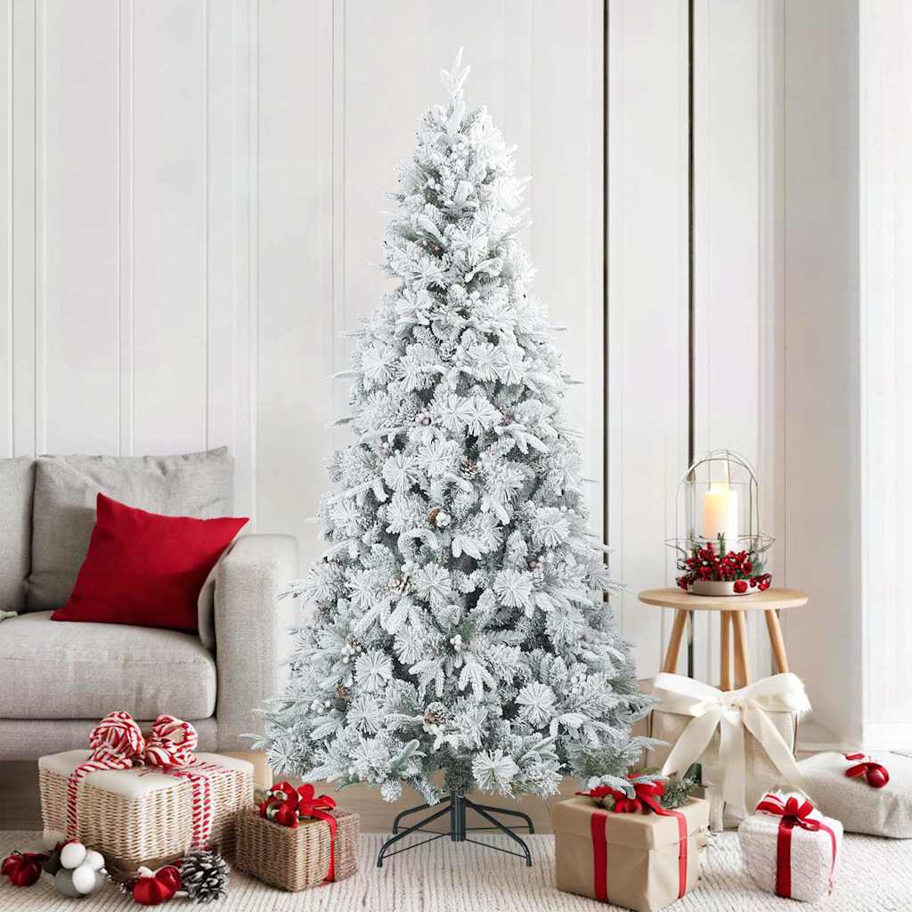 vidaXL Künstlicher Scharnier-Weihnachtsbaum schneebedeckt Weiß 180 cm