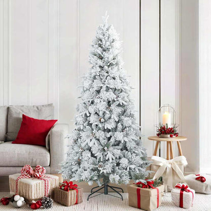 vidaXL Künstlicher Scharnier-Weihnachtsbaum schneebedeckt Weiß 180 cm