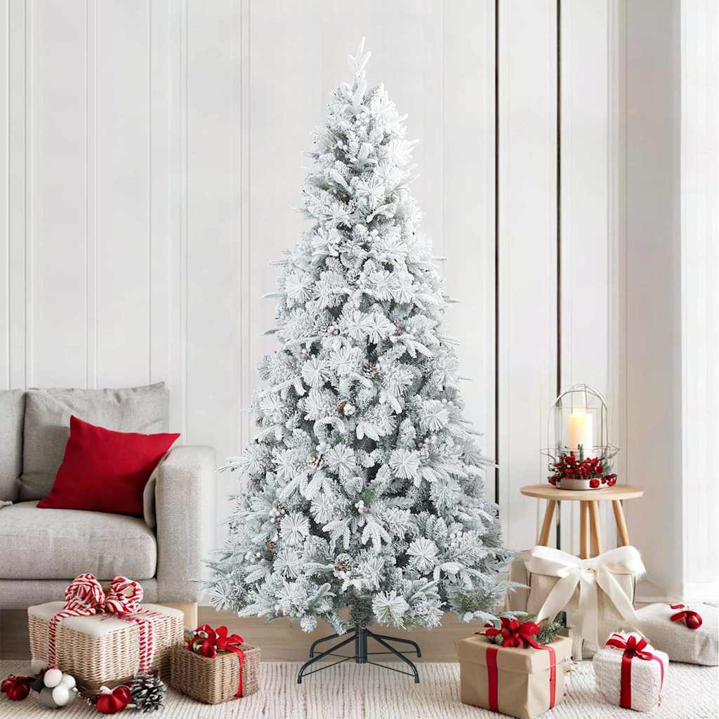 vidaXL Künstlicher Scharnier-Weihnachtsbaum schneebedeckt Weiß 210 cm