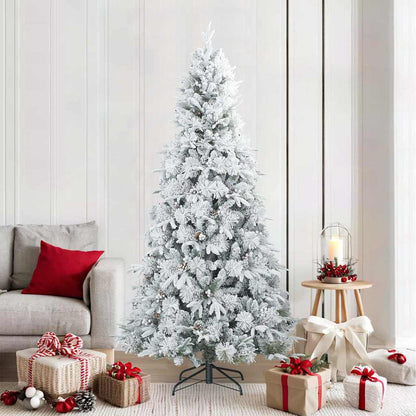 vidaXL Künstlicher Scharnier-Weihnachtsbaum schneebedeckt Weiß 210 cm