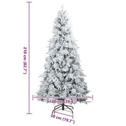 vidaXL Künstlicher Scharnier-Weihnachtsbaum schneebedeckt Weiß 210 cm