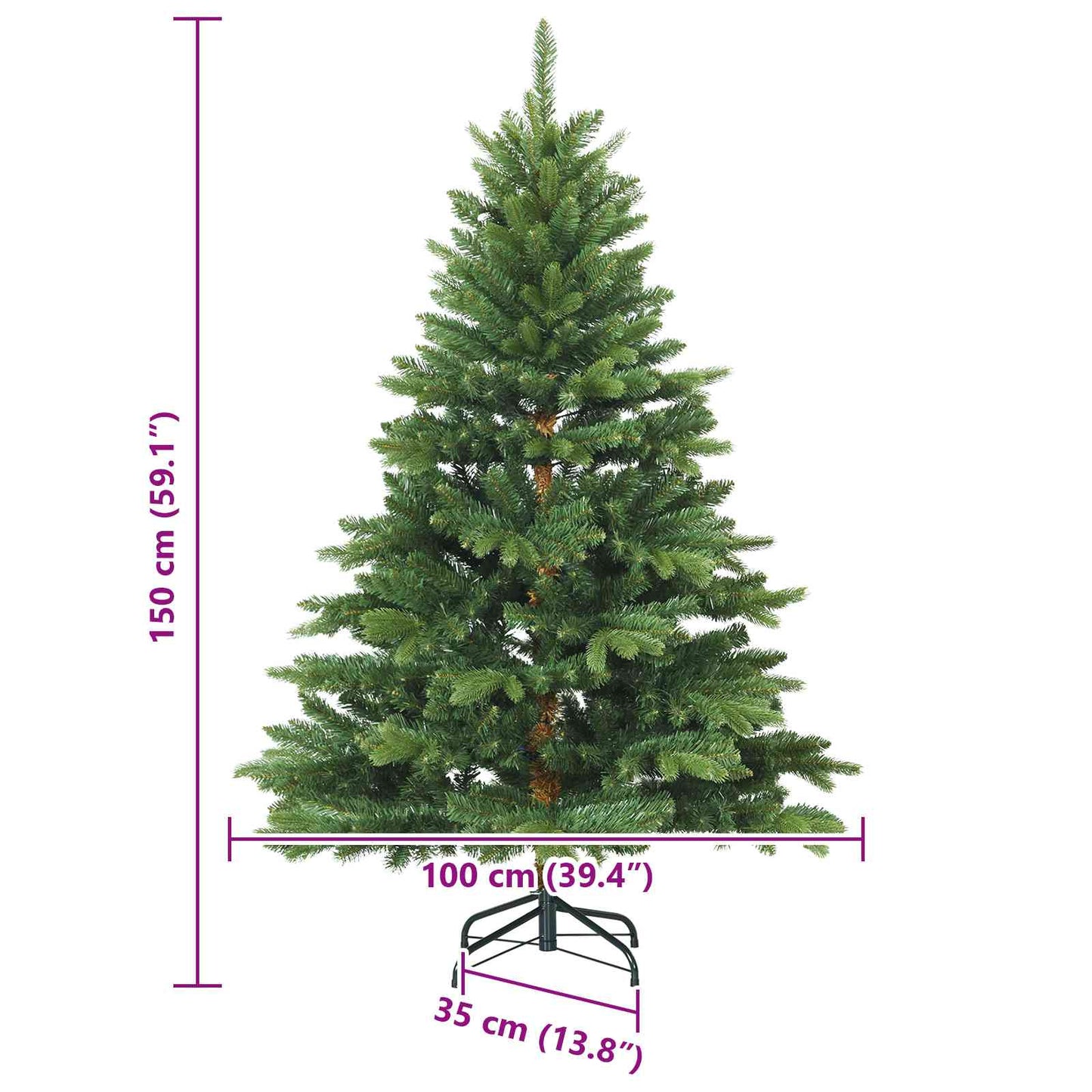Künstlicher klappbarer Weihnachtsbaum mit Ständer Grün 150 cm