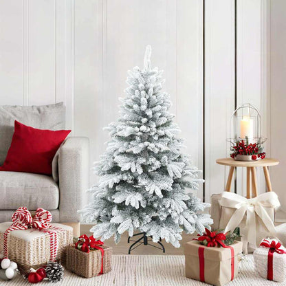 vidaXL Künstlicher Scharnier-Weihnachtsbaum schneebedeckt Weiß 120 cm