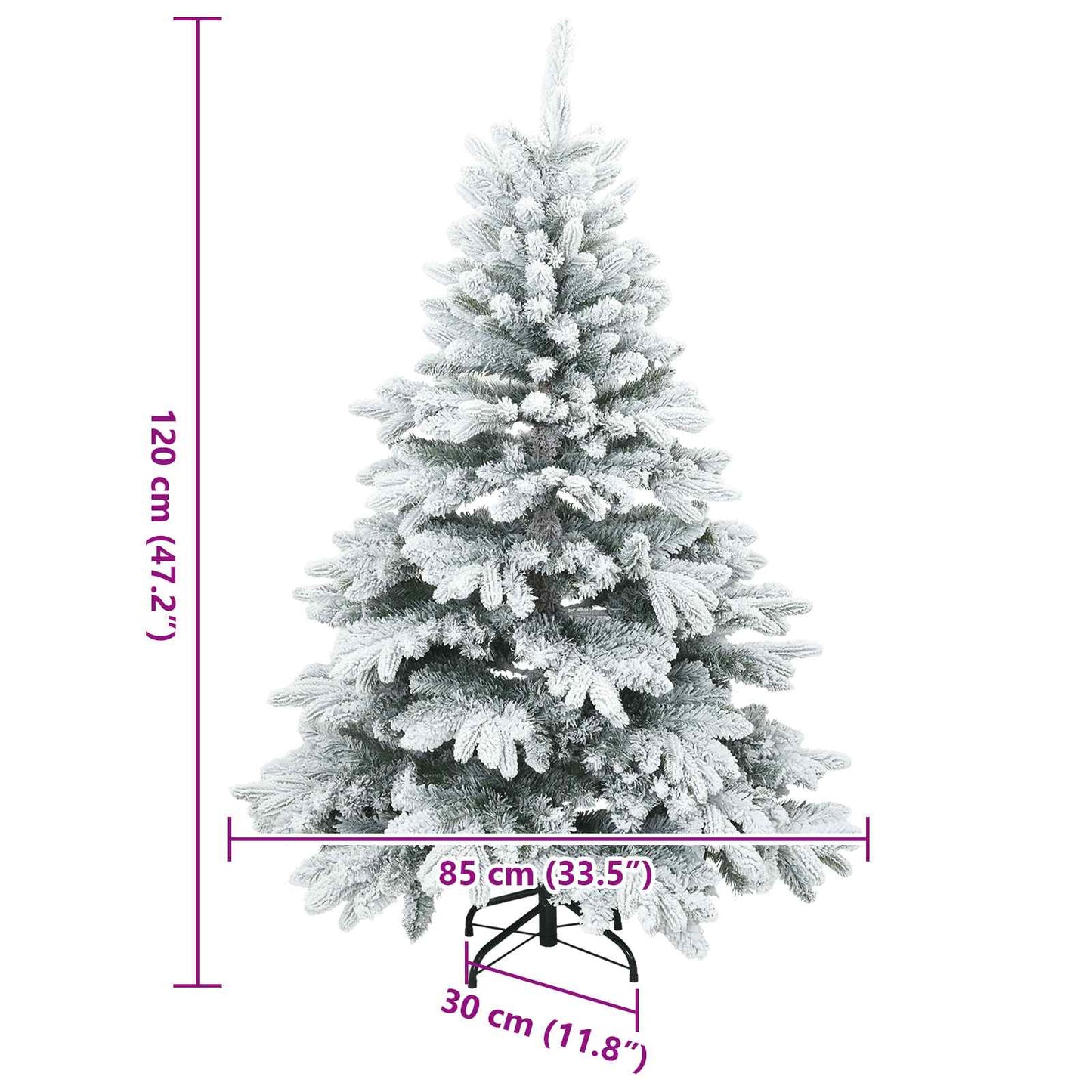 vidaXL Künstlicher Scharnier-Weihnachtsbaum schneebedeckt Weiß 120 cm