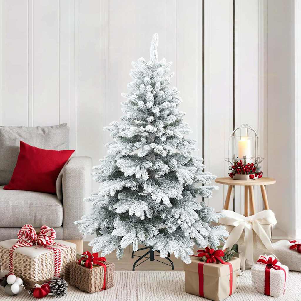 vidaXL Künstlicher Scharnier-Weihnachtsbaum schneebedeckt Weiß 150 cm