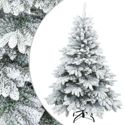 vidaXL Künstlicher Scharnier-Weihnachtsbaum schneebedeckt Weiß 150 cm