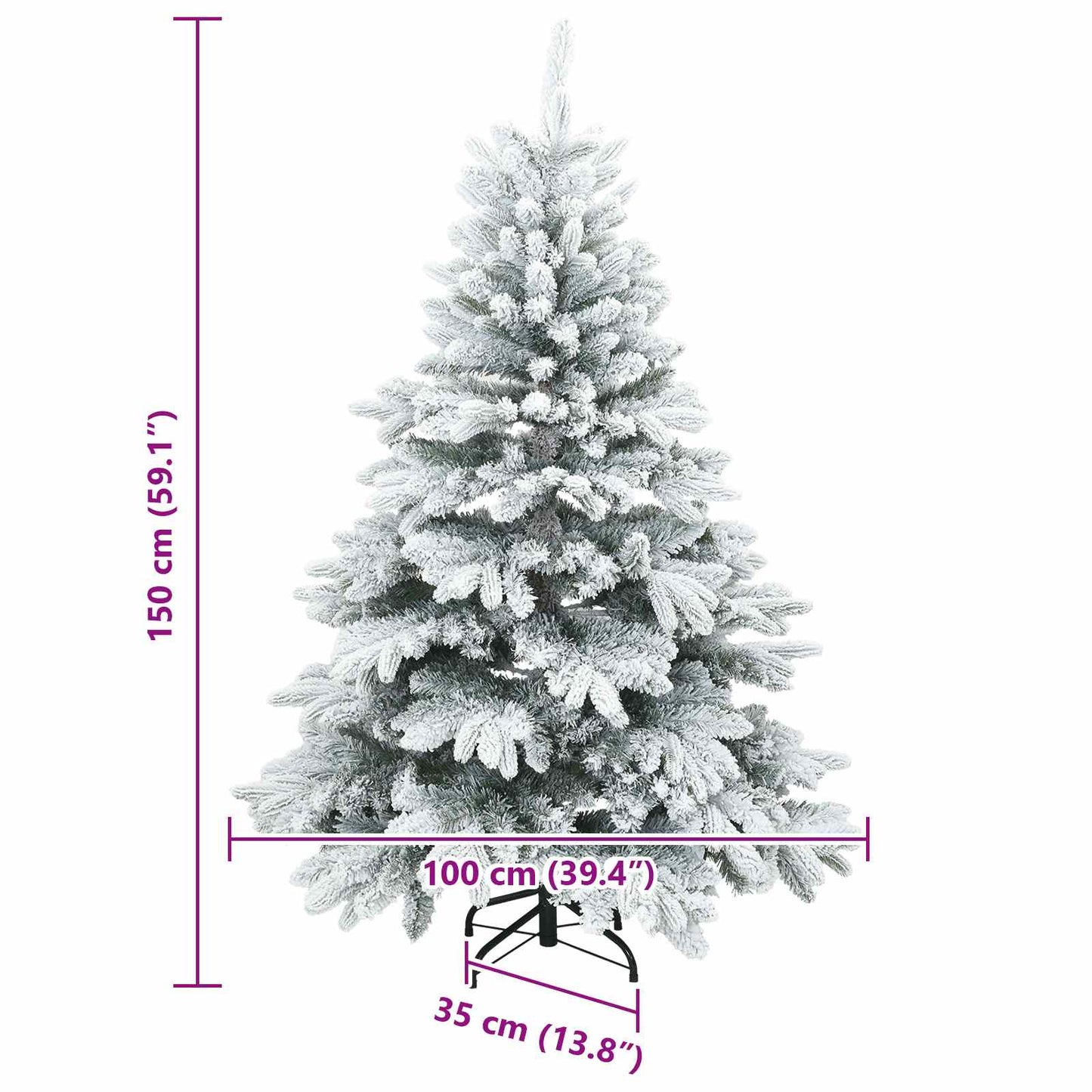 vidaXL Künstlicher Scharnier-Weihnachtsbaum schneebedeckt Weiß 150 cm