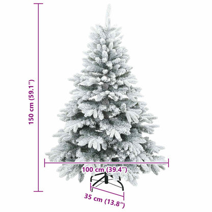 vidaXL Künstlicher Scharnier-Weihnachtsbaum schneebedeckt Weiß 150 cm